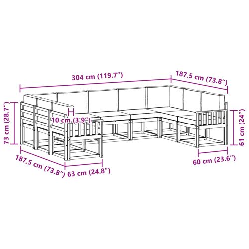 Комплект дивани за открито 9 pcs Естествено и светло сиво