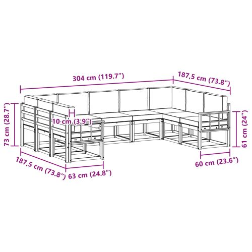 Комплект дивани за открито 9 pcs Естествено и светло сиво