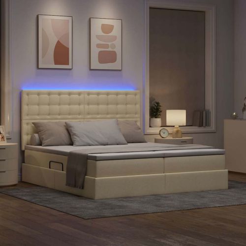 Легло С LED лентисти светлини Кремав 200 x 200 cm текстил