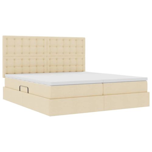 Легло С LED лентисти светлини Кремав 200 x 200 cm текстил