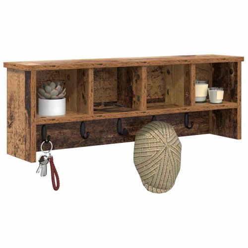 Стенен закачалка за палта с рафт Старо дърво 75 x 16 x 26 см