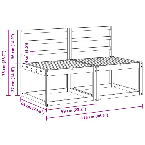 2 Брой Среден диван за открито Солидно акациево дърво Естествен