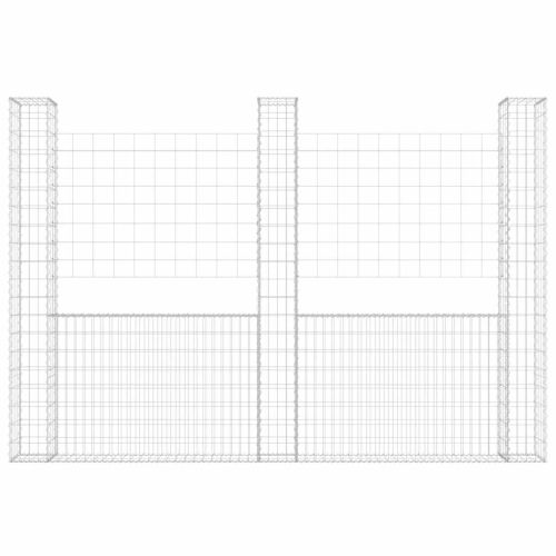 U-образна габионна кошница с 3 стълба, желязо, 260x20x200 см