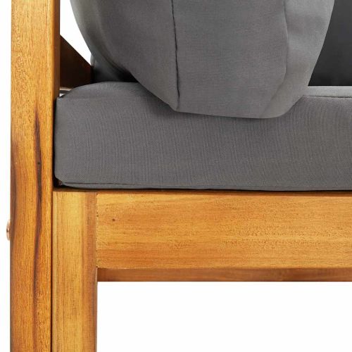 Модулен ъглов диван тъмносиви възглавници акациево дърво масив