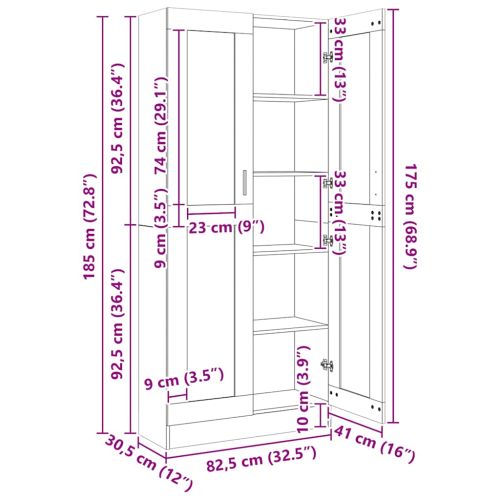 Библиотека, дъб артизан, 82,5x30,5x185 см, инженерно дърво