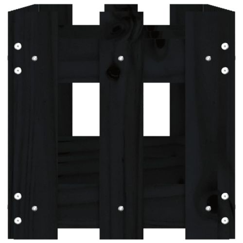 Градинска леха с дизайн на ограда черна 150x30x30 см бор масив