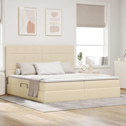 Легло с място за съхранение и LED Кремав 200 x 200 cm Полиестер