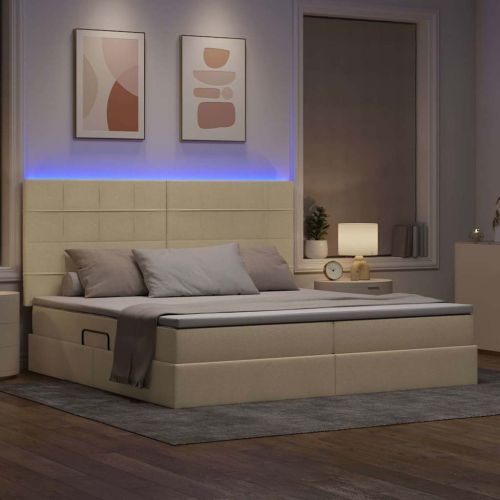 Легло с място за съхранение и LED Кремав 200 x 200 cm Полиестер