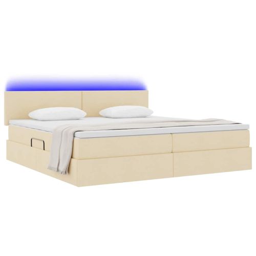 Легло с място за съхранение и LED Кремав 200 x 200 cm текстил