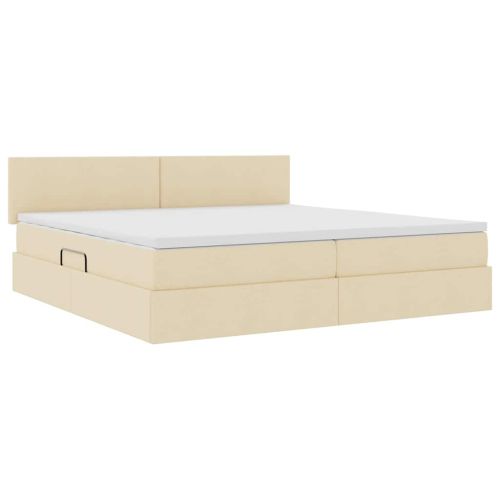 Легло с място за съхранение и LED Кремав 200 x 200 cm текстил