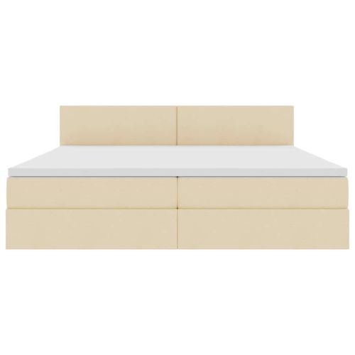 Легло с място за съхранение и LED Кремав 200 x 200 cm текстил