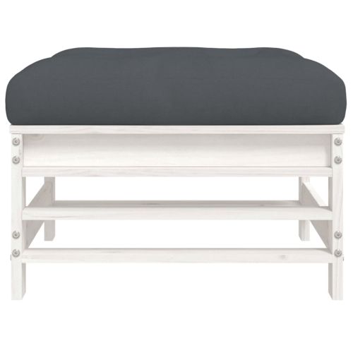 Градински табуретки с възглавници 2 бр бели борово дърво масив