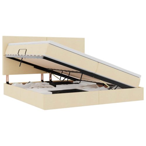 Легло с място за съхранение и LED Кремав 200 x 200 cm Полиестер