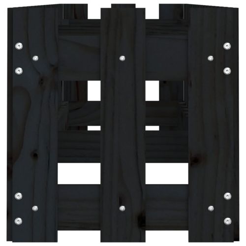 Градинска леха с дизайн на ограда черна 200x30x30 см бор масив