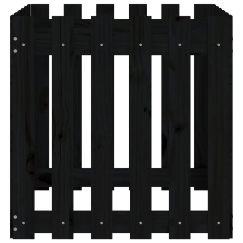 Градинска кашпа с дизайн на ограда черна 60x60x60 см бор масив