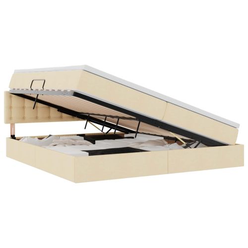 Легло с място за съхранение и LED Кремав 200 x 200 cm текстил