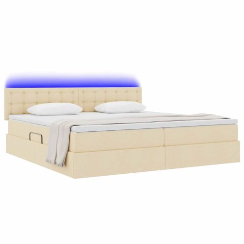Легло с място за съхранение и LED Кремав 200 x 200 cm текстил
