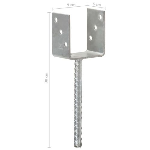 Оградни подпори 6 бр сребристи 9x6x30 см поцинкована стомана