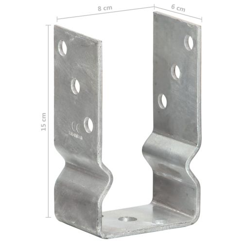 Оградни подпори 6 бр сребристи 8x6x15 см поцинкована стомана