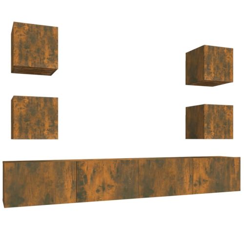 Комплект ТВ шкафове от 6 части, опушен дъб, инженерно дърво