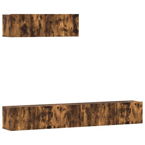 Комплект ТВ шкафове от 3 части, опушен дъб, инженерно дърво