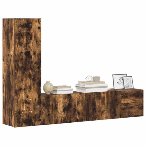 Комплект ТВ шкафове от 3 части, опушен дъб, инженерно дърво