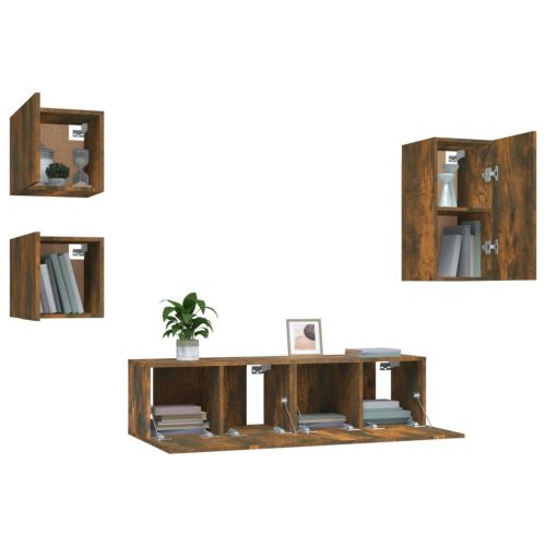 Комплект ТВ шкафове от 5 части, опушен дъб, инженерно дърво