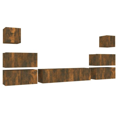 Комплект ТВ шкафове от 8 части, опушен дъб, инженерно дърво