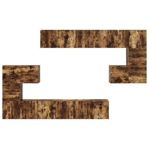 Комплект ТВ шкафове от 10 части, опушен дъб, инженерно дърво