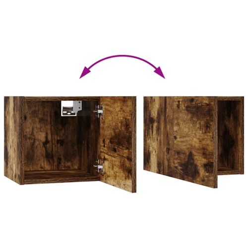 Комплект ТВ шкафове от 10 части, опушен дъб, инженерно дърво