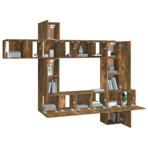 Комплект ТВ шкафове от 10 части, опушен дъб, инженерно дърво