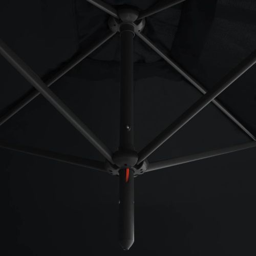 Двоен градински чадър със стоманен прът, черен, 600x300 см