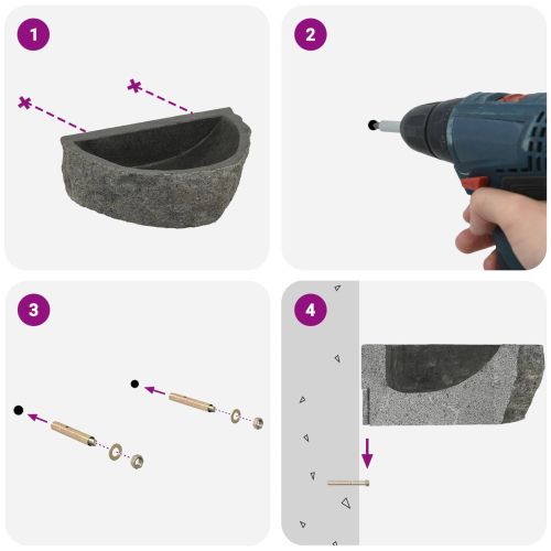 Монтирана на стена мивка Сив 37 x 30 x 12 см Речен камък