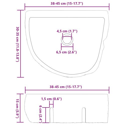 Монтирана на стена мивка Сив 45 x 35 x 15 см Речен камък