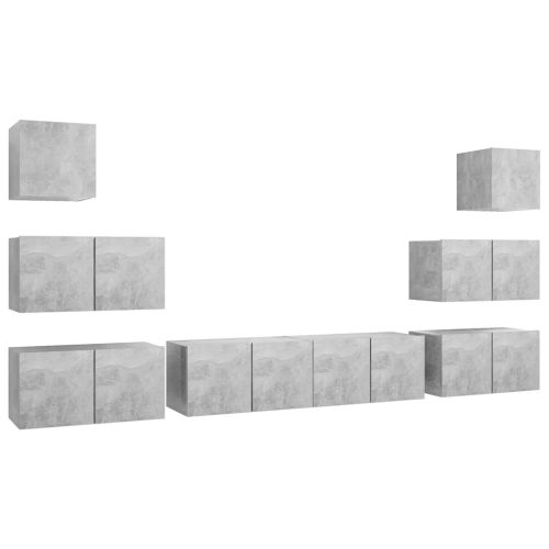Комплект ТВ шкафове от 8 части, бетонно сив, инженерно дърво