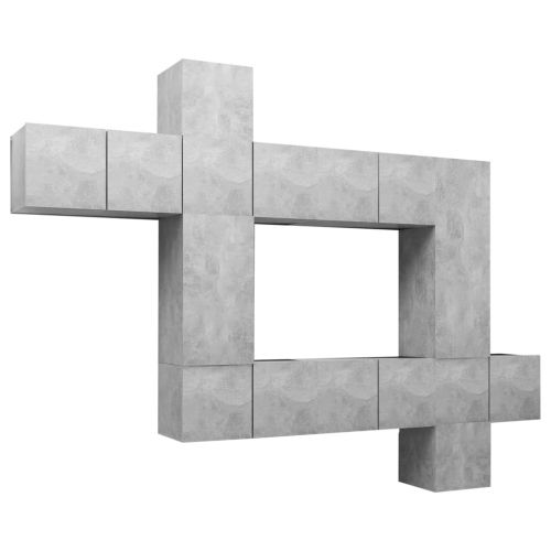 Комплект ТВ шкафове от 10 части, бетонно сиви, инженерно дърво