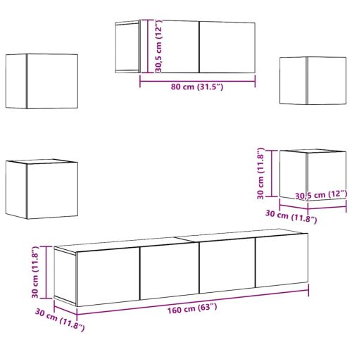 Комплект ТВ шкафове от 7 части, бетонно сив, инженерно дърво