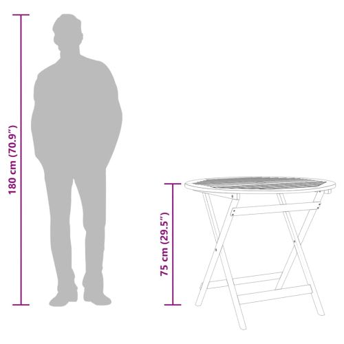 Сгъваема градинска маса, Ø90x75 см, евкалипт масив