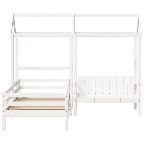 Комплект легло и пейка с покрив, бяла, 100x200 см, бор масив