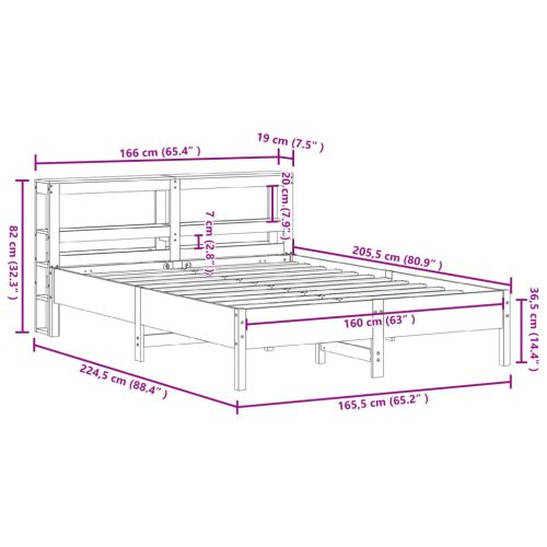 Рамка за легло без матрак, бял, 160x200 см, бор масив