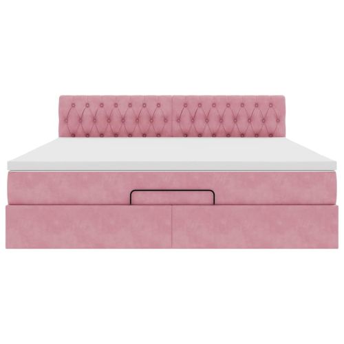 Османско легло с матрак розово 160x200cm кадифе