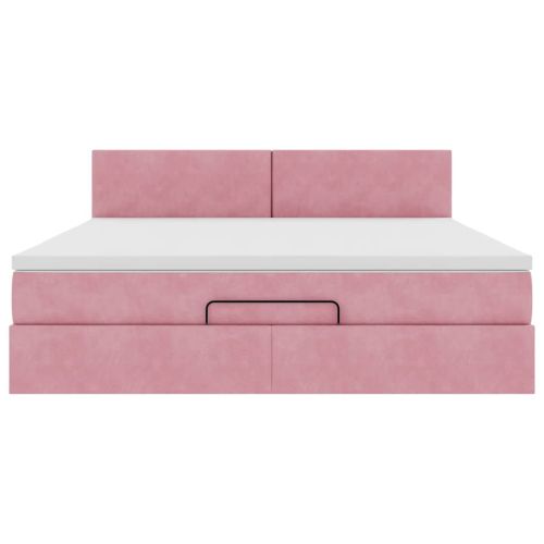 Османска легло с матрак и LED, розово, 160x200 см, кадифе