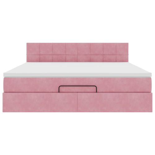 Османска легло с матрак и LED, розово, 160x200 см, кадифе
