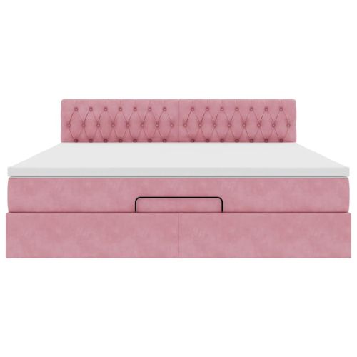 Османска легло с матрак и LED, розово, 160x200 см, кадифе