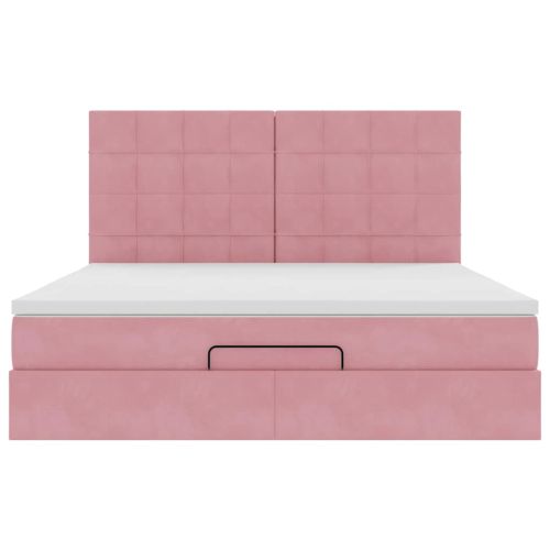 Османска легло с матраци, розово, 160x200 см, кадифе