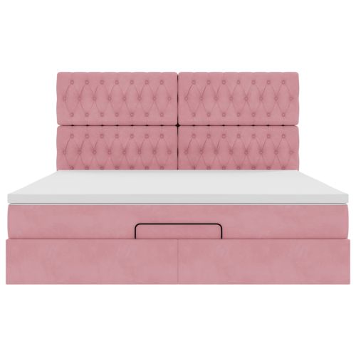 Османска легло с матраци и LED, розово, 160x200 см, кадифе