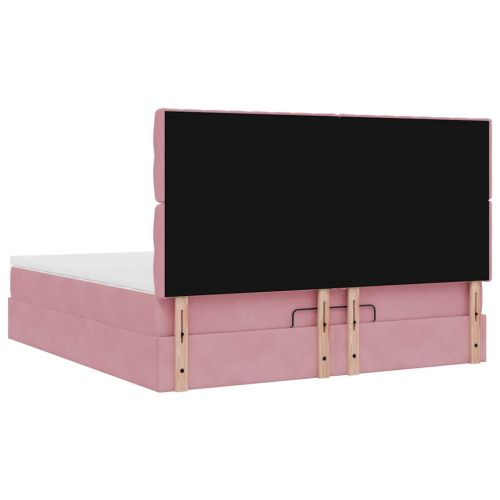 Османска легло с матраци и LED, розово, 160x200 см, кадифе