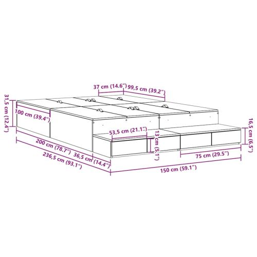 Легло с място за съхранение Бяло 150 cm Инженерно дърво