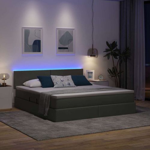 Легло с място за съхранение и LED с LED Тъмен сив 160 x 200 cm