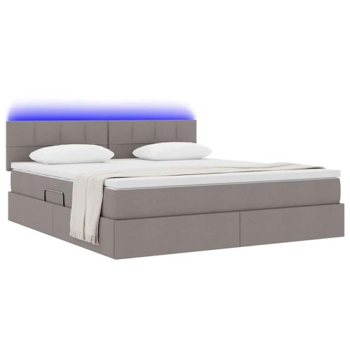 Легло с място за съхранение и LED Таупе 160 x 200 cm текстил